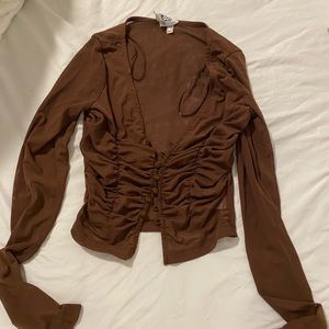 Princess Polly Brown Mesh Top